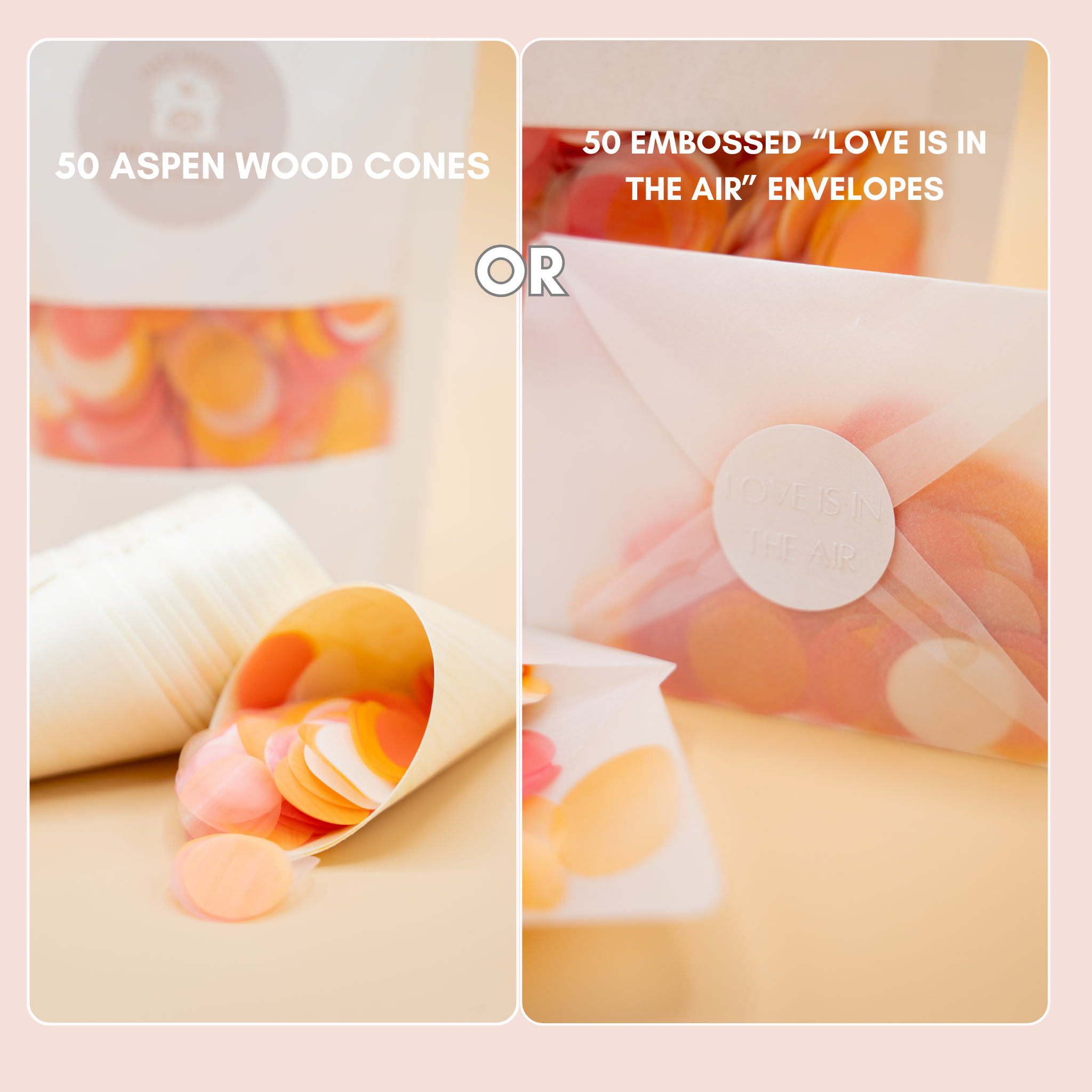 Luxe Wedding Confetti Keepsake Box with Confetti Cone Holders - includes enough confetti & cones or envelopes for 50 people